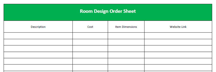 Room Design Order Sheet